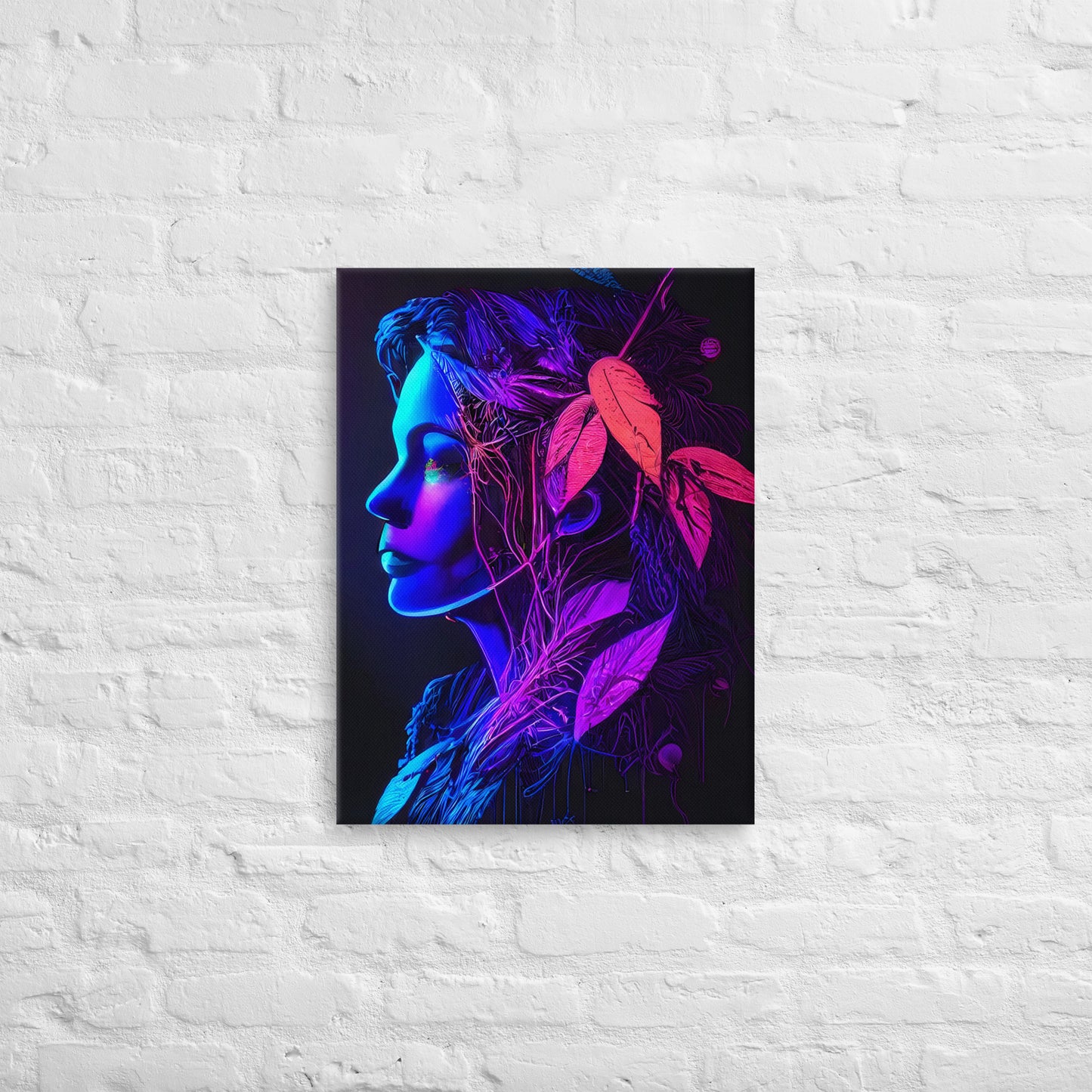 Leafy Enchantress Neon Art Canvas