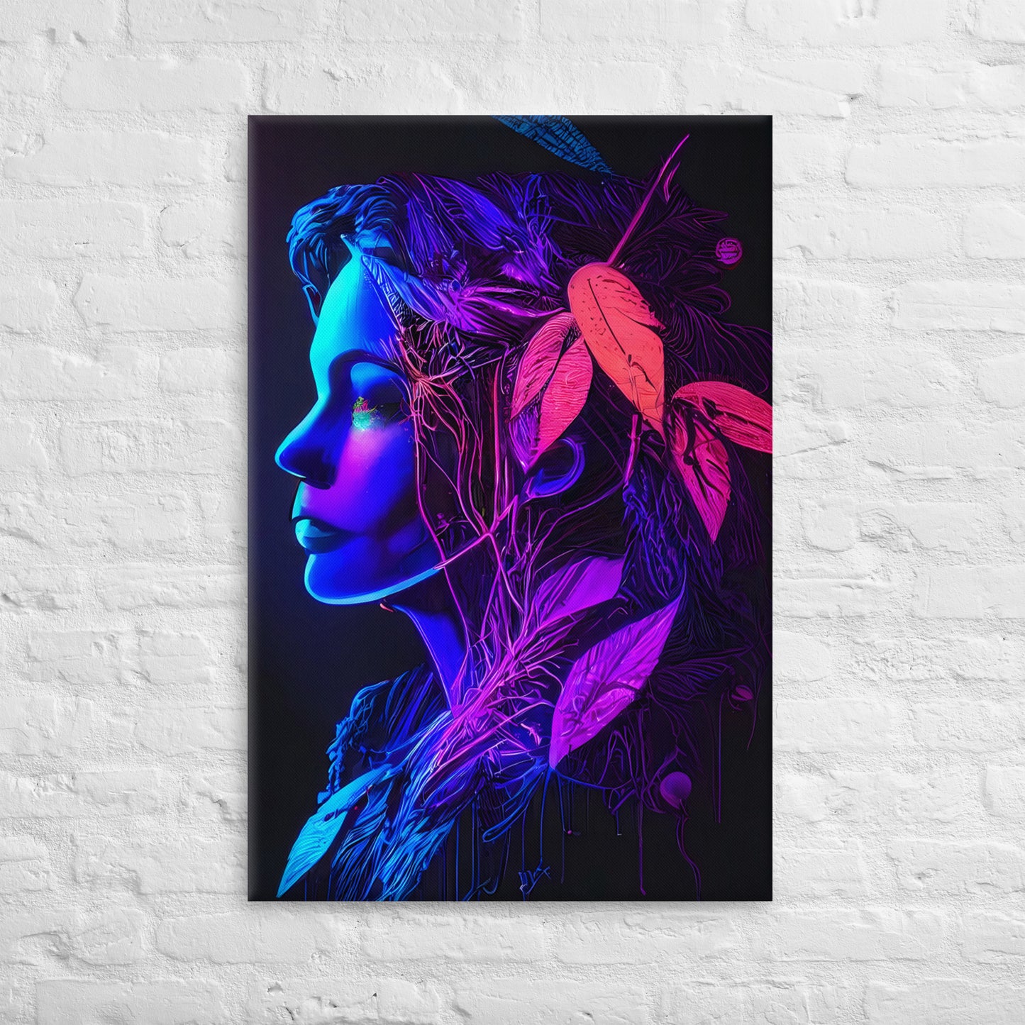 Leafy Enchantress Neon Art Canvas