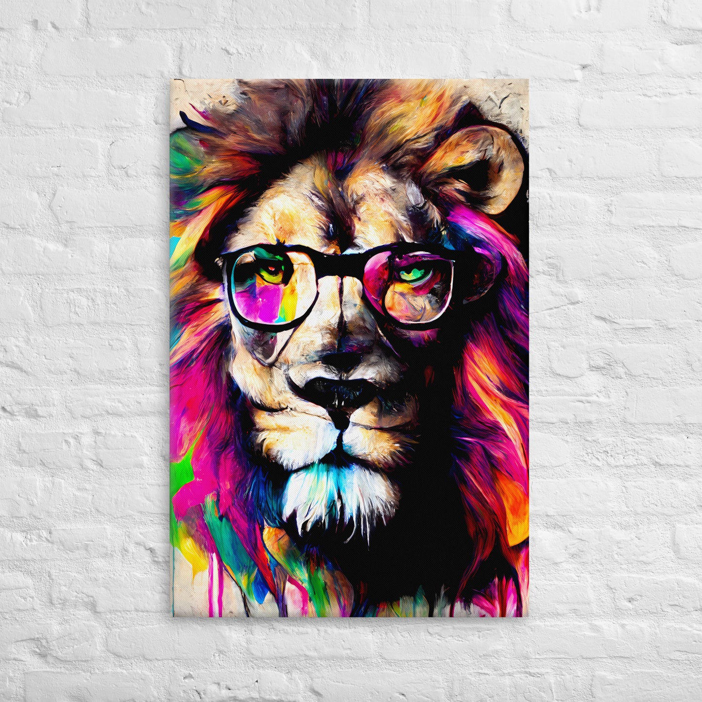 Lion In Technicolor Art Canvas