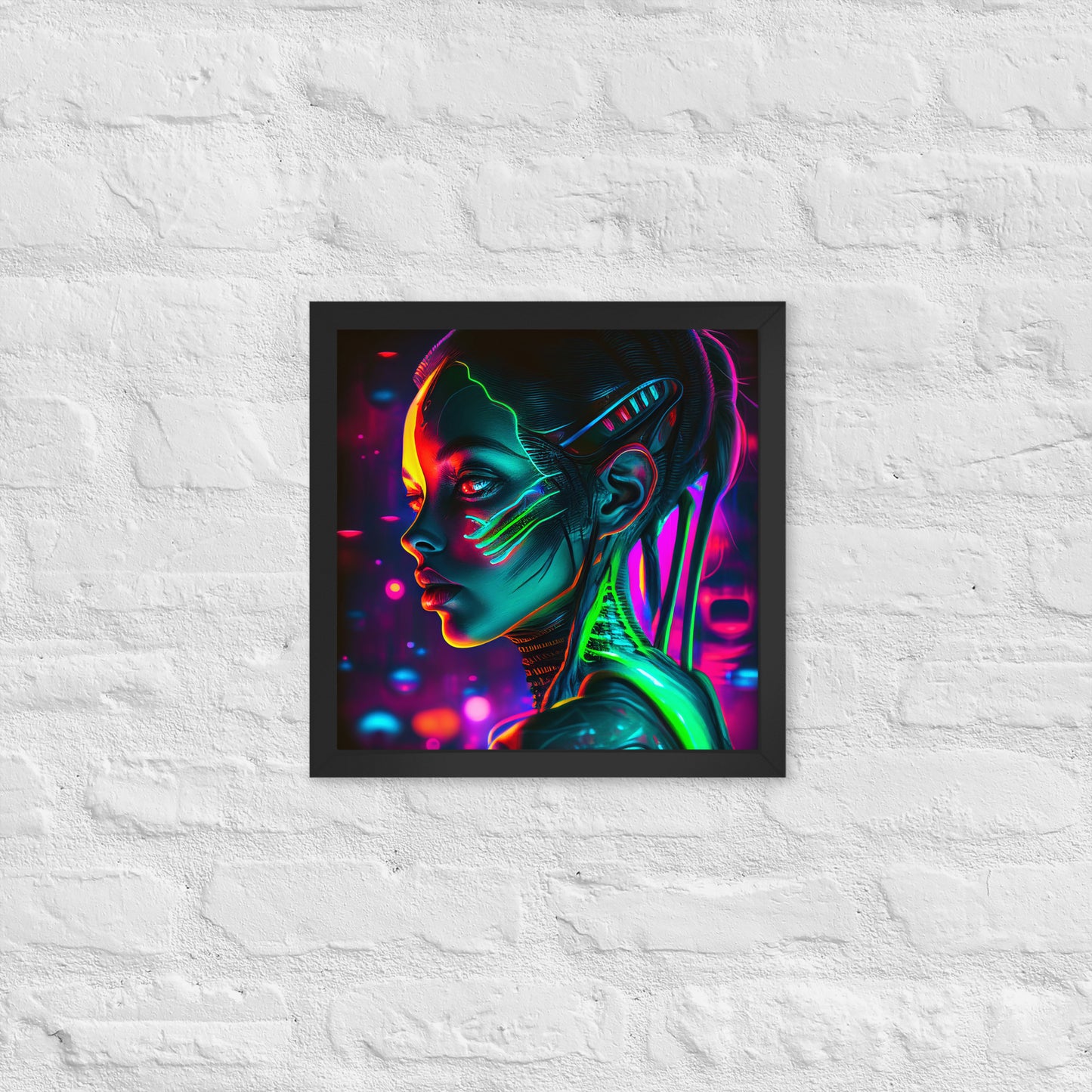 Enigmatic Neon Nymph Framed Poster