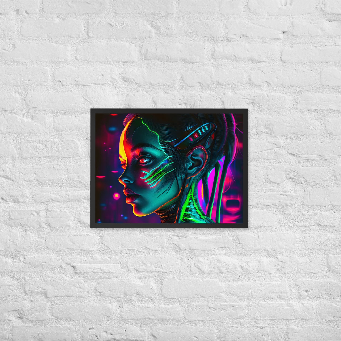 Enigmatic Neon Nymph Framed Poster