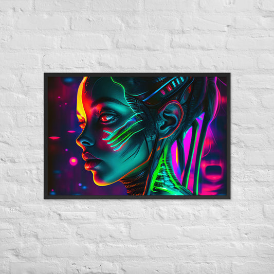 Enigmatic Neon Nymph Framed Poster