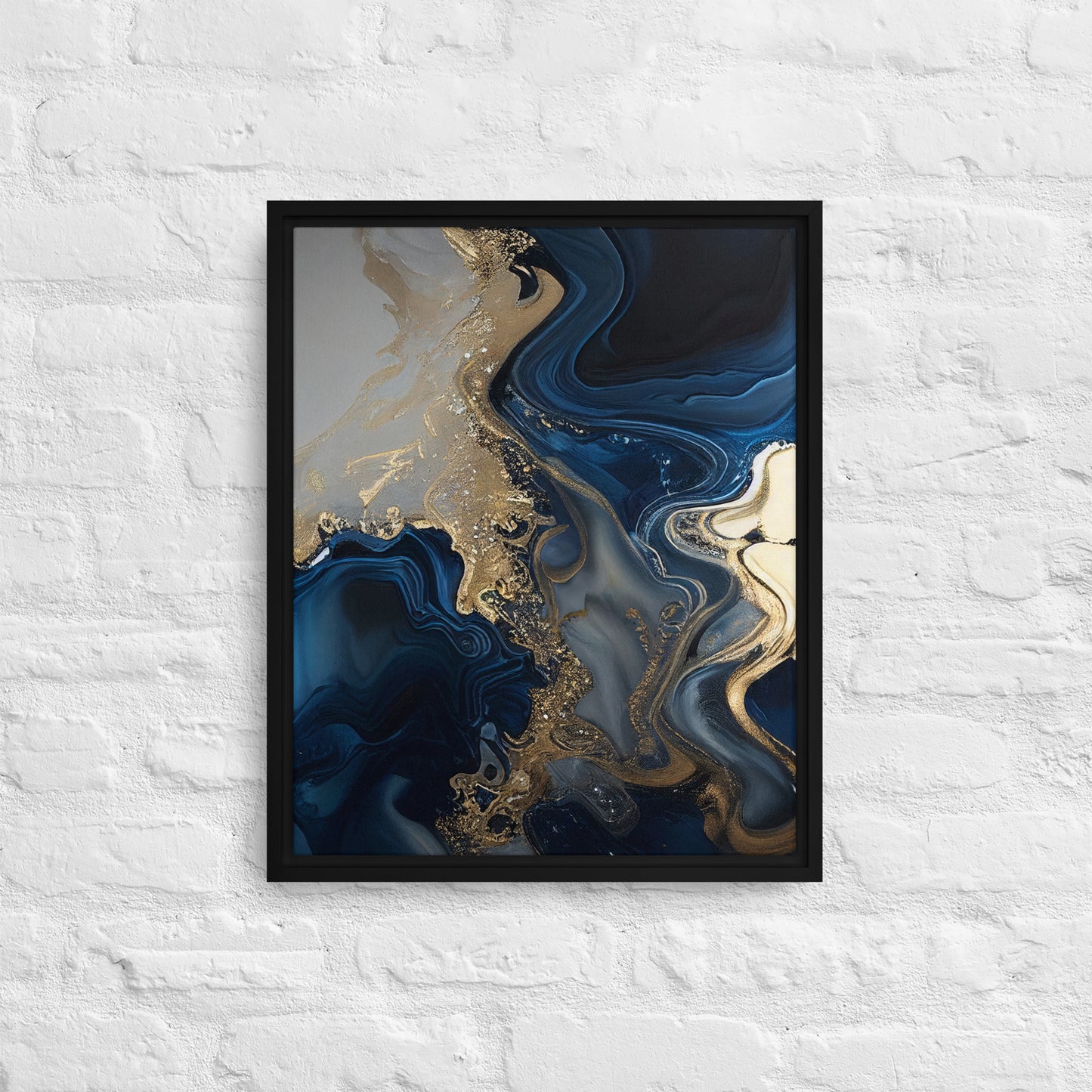 Blue-Gold Abstraction Framed Canvas