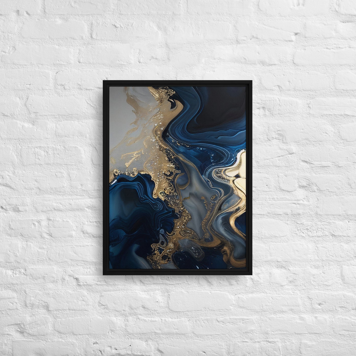 Blue-Gold Abstraction Framed Canvas