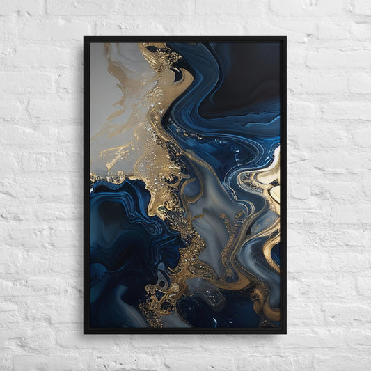 Blue-Gold Abstraction Framed Canvas