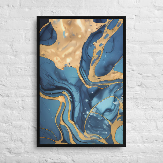 Aqua Luminosity: Captivating Blue and Gold Abstract Art Canvas